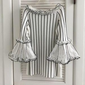 Bell sleeved Knit top White with Black Stripes